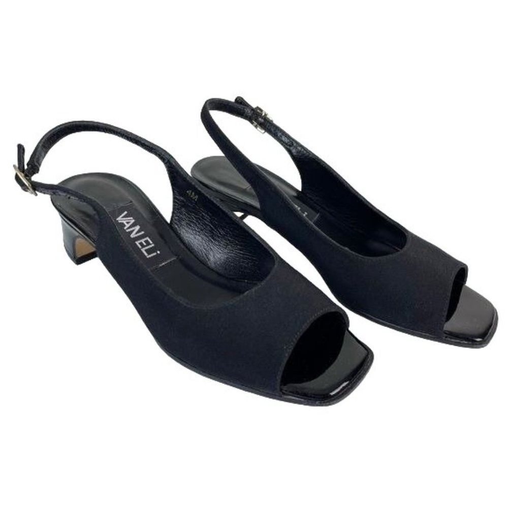 Vaneli Black Slingback Peep-Toe Low Heel Sandals